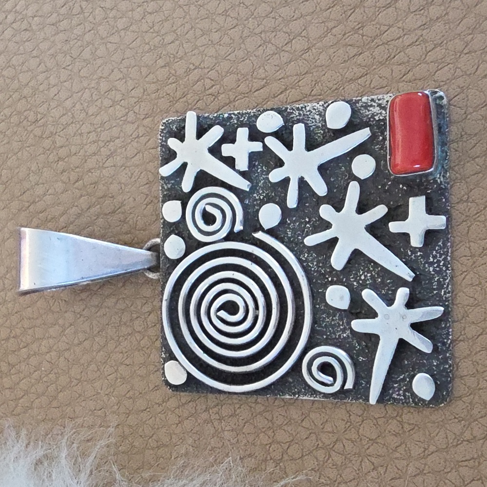 Gorgeous Native American Navajo Coral & Sterling Pendant By Alex Sanchez ❤️🩶 - Picture 8 of 12